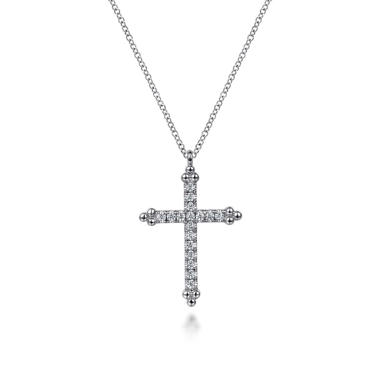 14K White Gold Bujukan Cross Diamond Pendant Necklace - 0.25 ct - Shot 1