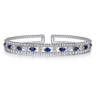 14K White Gold Bujukan Cuff Bracelet with Marquise Sapphire and Round Diamonds