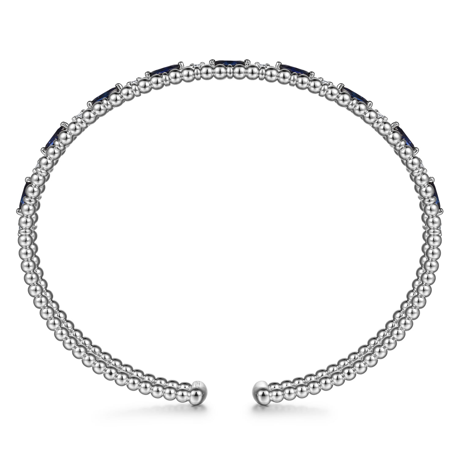 14K White Gold Bujukan Cuff Bracelet with Marquise Sapphire and Round Diamonds - 0.25 ct - Shot 3