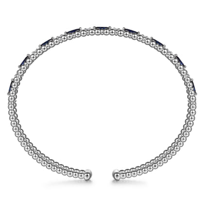 14K White Gold Bujukan Cuff Bracelet with Marquise Sapphire and Round Diamonds