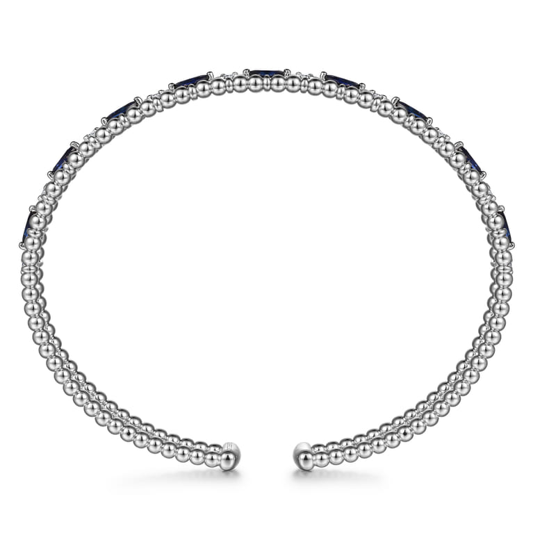 14K White Gold Bujukan Cuff Bracelet with Marquise Sapphire and Round Diamonds - 0.25 ct - Shot 3