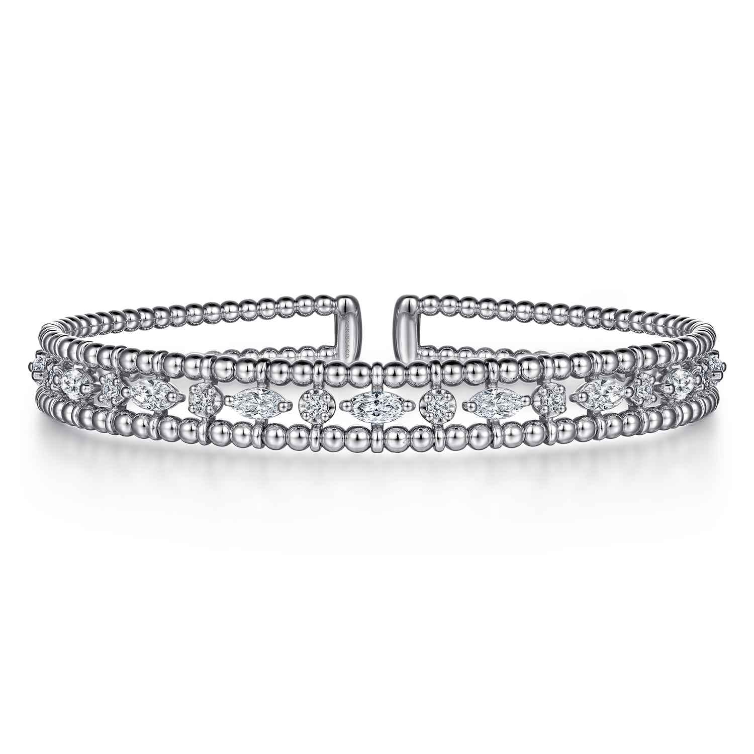 14K White Gold Bujukan Cuff Bracelet with Marquise and Round Diamonds - 1.4 ct - Shot 1