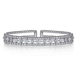 14K White Gold Bujukan Cuff Bracelet with Marquise and Round Diamonds