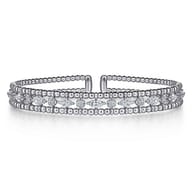 14K White Gold Bujukan Cuff Bracelet with Marquise and Round Diamonds