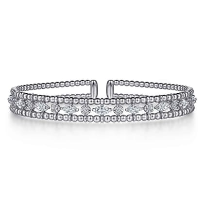 14K White Gold Bujukan Cuff Bracelet with Marquise and Round Diamonds