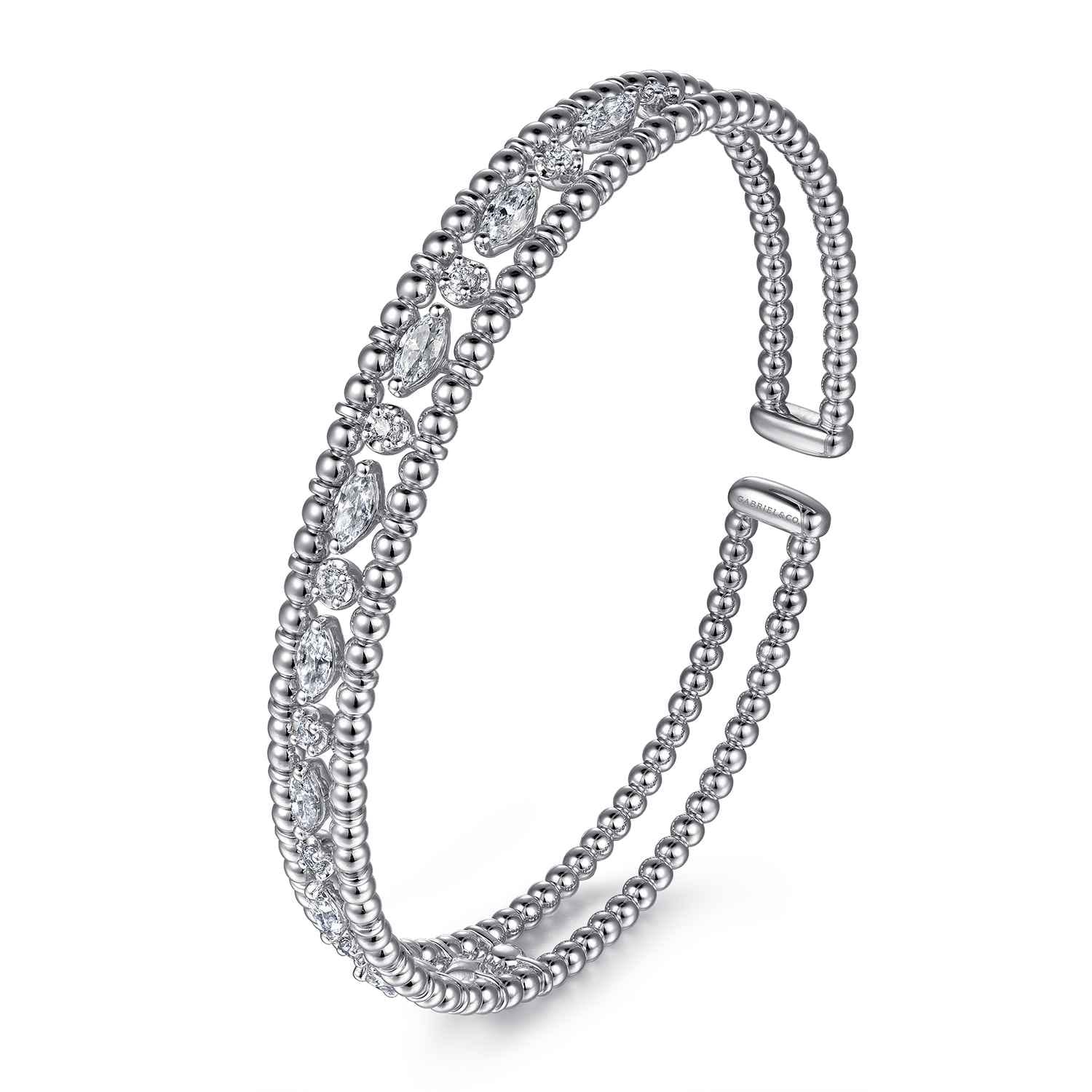 14K White Gold Bujukan Cuff Bracelet with Marquise and Round Diamonds - 1.4 ct - Shot 2