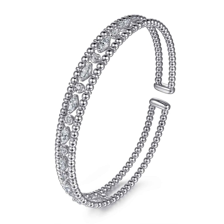 14K White Gold Bujukan Cuff Bracelet with Marquise and Round Diamonds - 1.4 ct - Shot 2