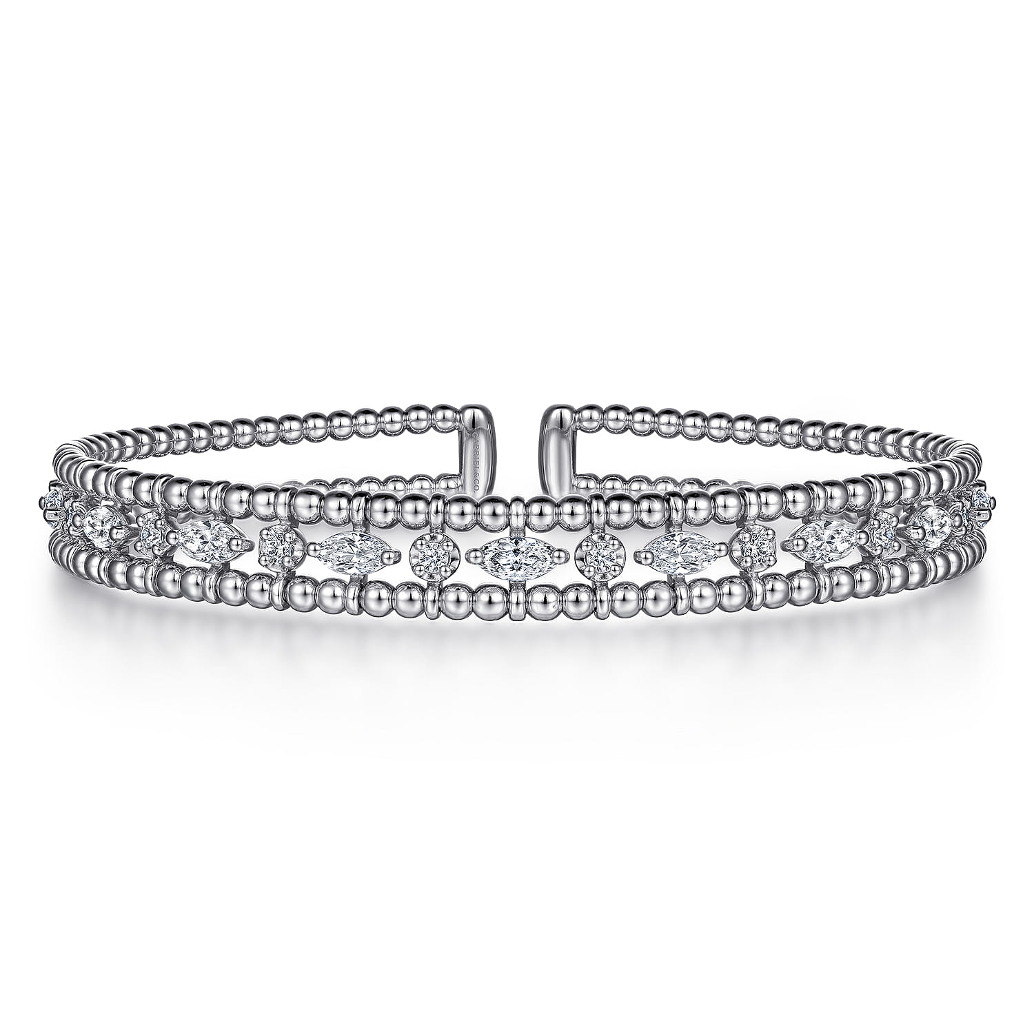 14K White Gold Bujukan Cuff Bracelet with Marquise and Round Diamonds - 1.4 ct - Shot 1