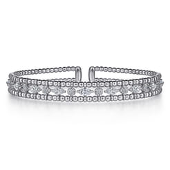 14K White Gold Bujukan Cuff Bracelet with Marquise and Round Diamonds