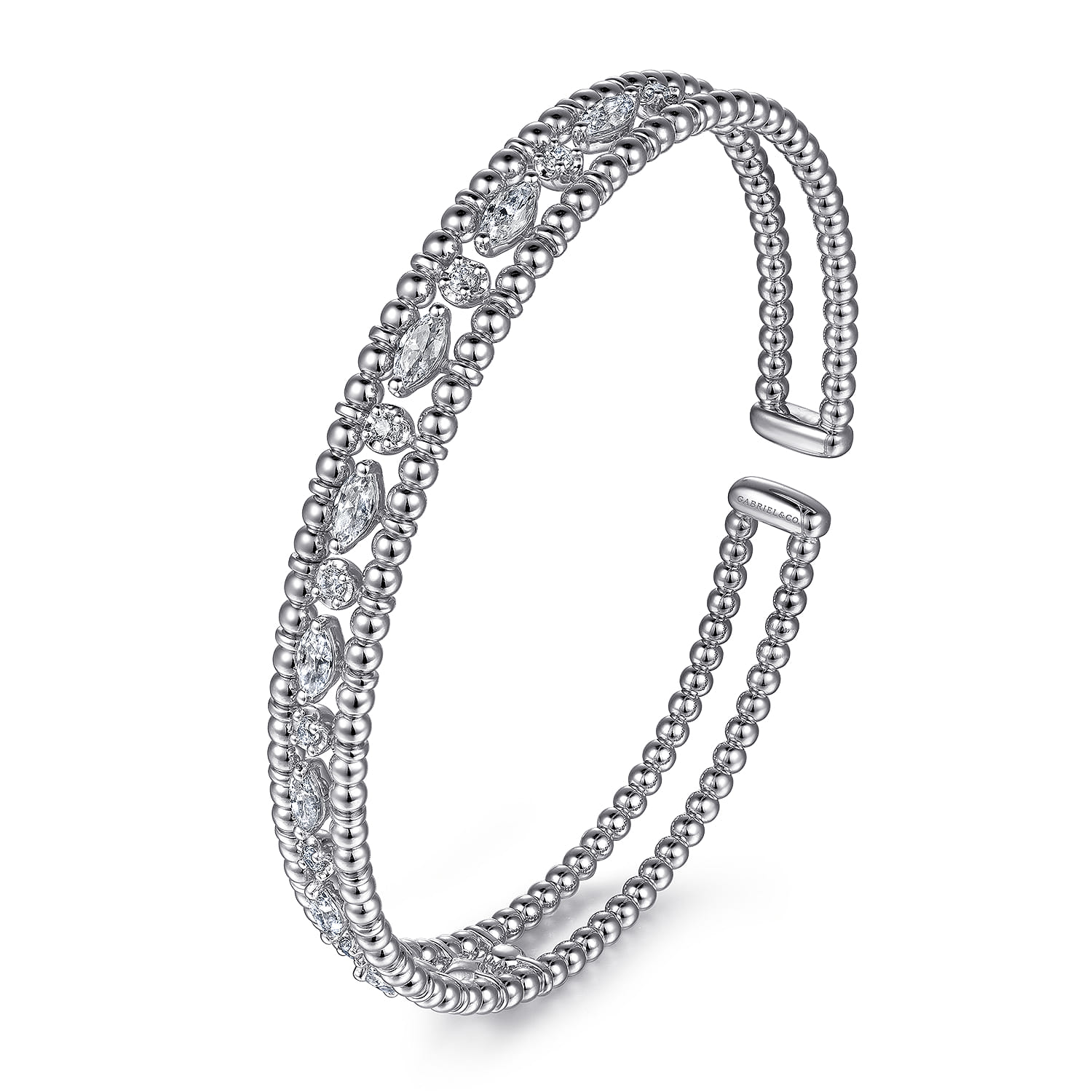 14K White Gold Bujukan Cuff Bracelet with Marquise and Round Diamonds - 1.4 ct - Shot 2