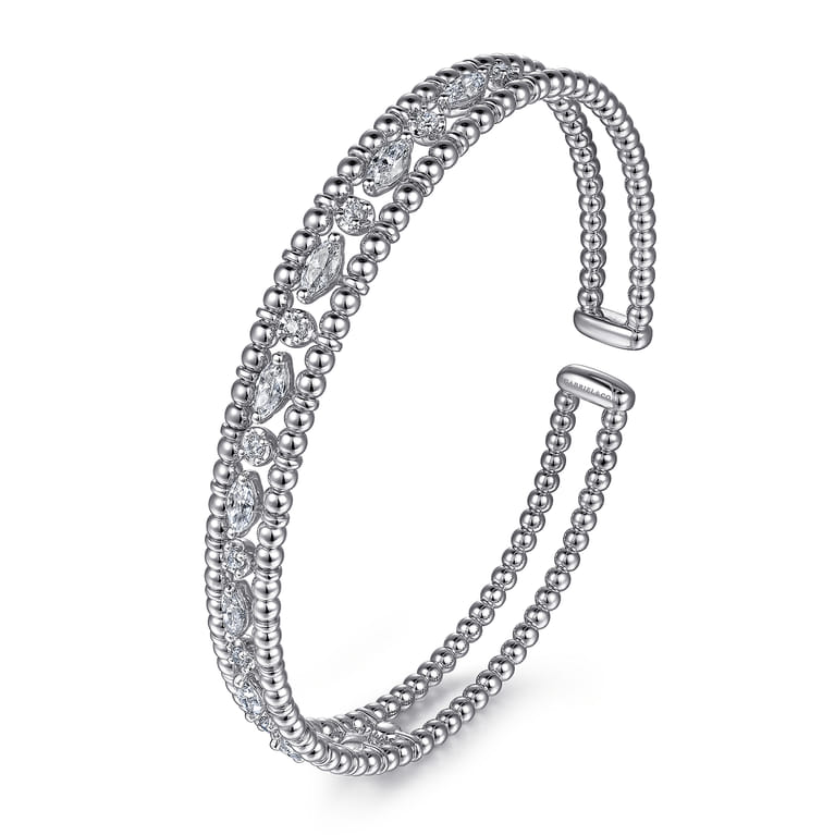 14K White Gold Bujukan Cuff Bracelet with Marquise and Round Diamonds - 1.4 ct - Shot 2