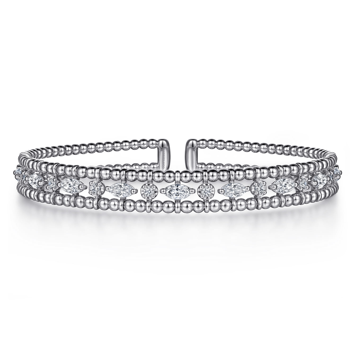 14K White Gold Bujukan Cuff Bracelet with Marquise and Round Diamonds - 1.4 ct - Shot 1