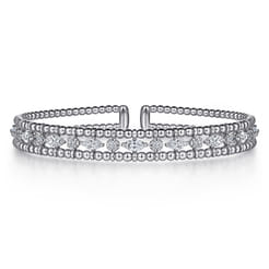 14K White Gold Bujukan Cuff Bracelet with Marquise and Round Diamonds