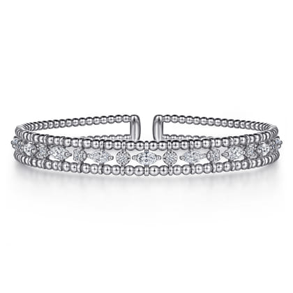 14K White Gold Bujukan Cuff Bracelet with Marquise and Round Diamonds