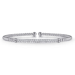 14K White Gold Bujukan Diamond Bar Split Bangle