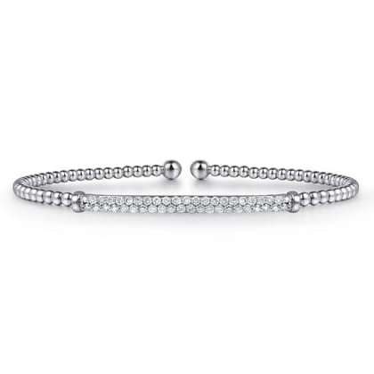 14K White Gold Bujukan Diamond Bar Split Bangle