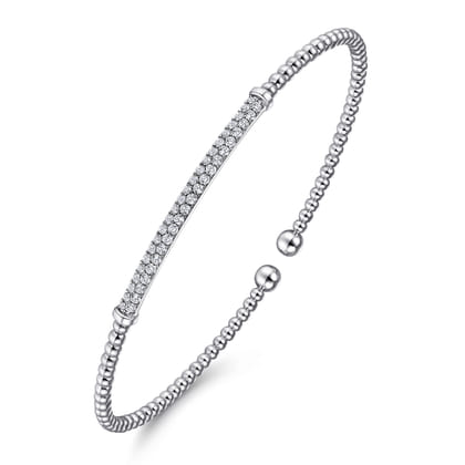 14K White Gold Bujukan Diamond Bar Split Bangle