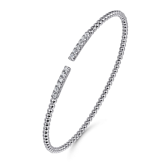 14K White Gold Diamond Engravable Bar Bangle