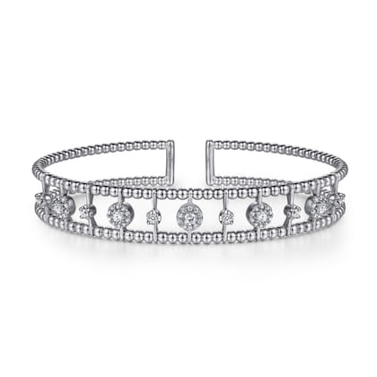14K White Gold Bujukan Diamond Cluster Cuff Bangle