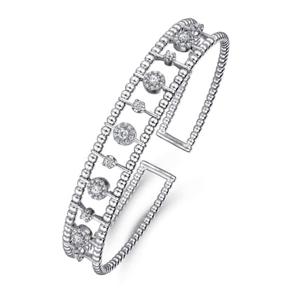 14K White Gold Bujukan Diamond Cluster Cuff Bangle