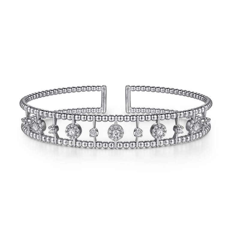 14K White Gold Bujukan Diamond Cluster Cuff Bangle - 0.66 ct - Shot 1