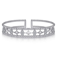 14K White Gold Bujukan Diamond Cluster and Gold Pyramid Cuff Bangle
