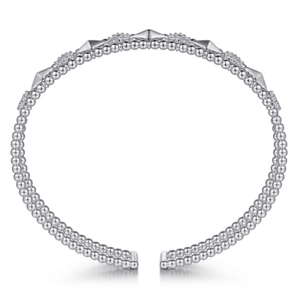 14K White Gold Bujukan Diamond Cluster and Gold Pyramid Cuff Bangle