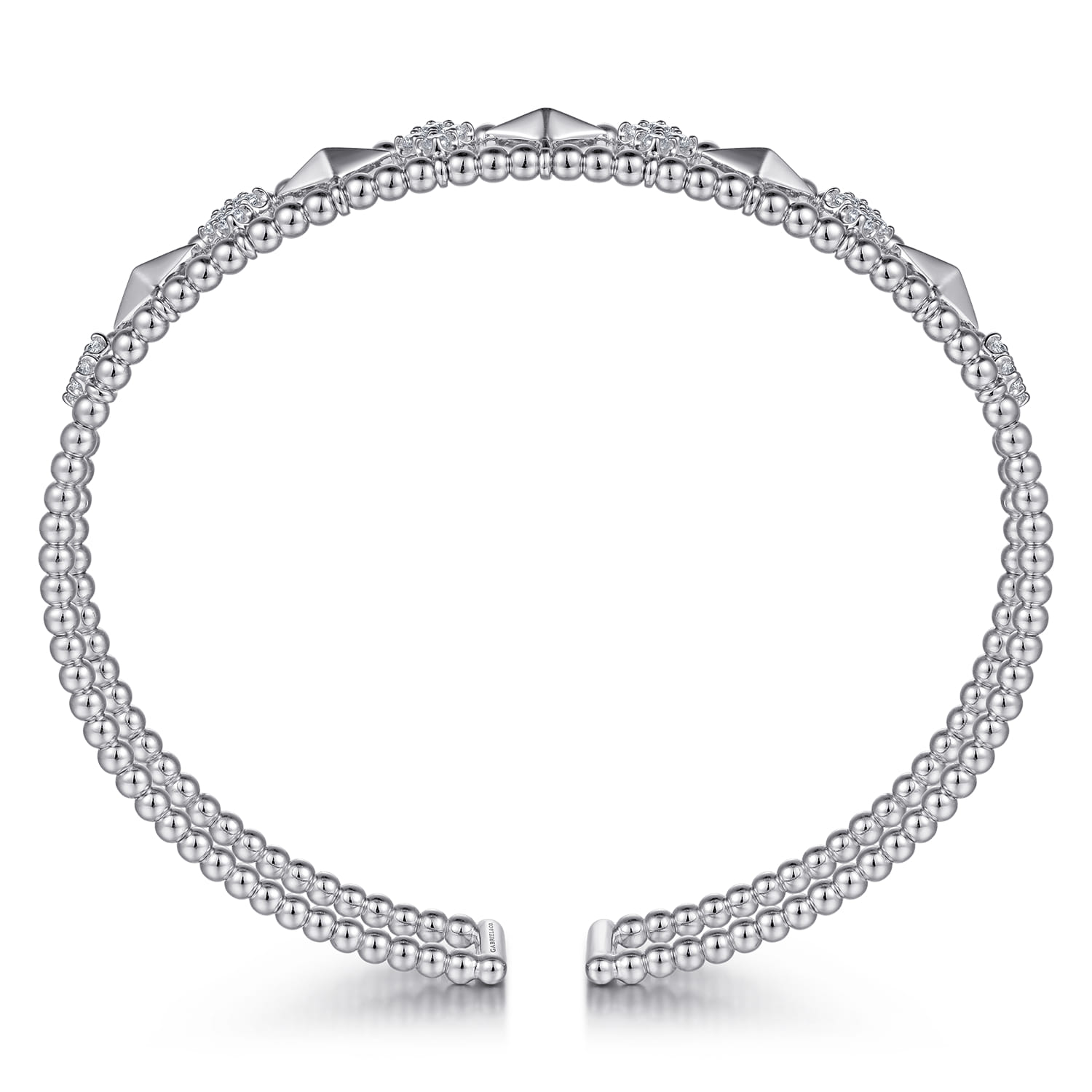 14K White Gold Bujukan Diamond Cluster and Gold Pyramid Cuff Bangle - 0.6 ct - Shot 3