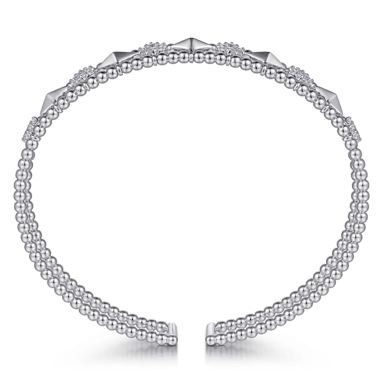 14K White Gold Bujukan Diamond Cluster and Gold Pyramid Cuff Bangle - 0.6 ct - Shot 3