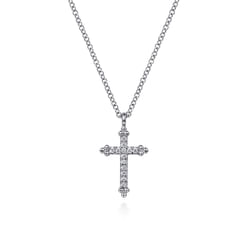 14K White Gold Bujukan Diamond Cross Pendant Necklace