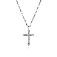 14K White Gold Bujukan Diamond Cross Pendant Necklace