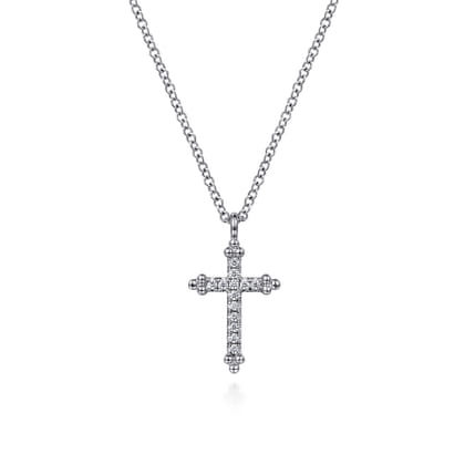 14K White Gold Bujukan Diamond Cross Pendant Necklace