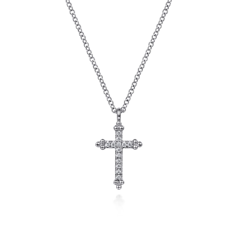 14K White Gold Bujukan Diamond Cross Pendant Necklace - 0.07 ct - Shot 1