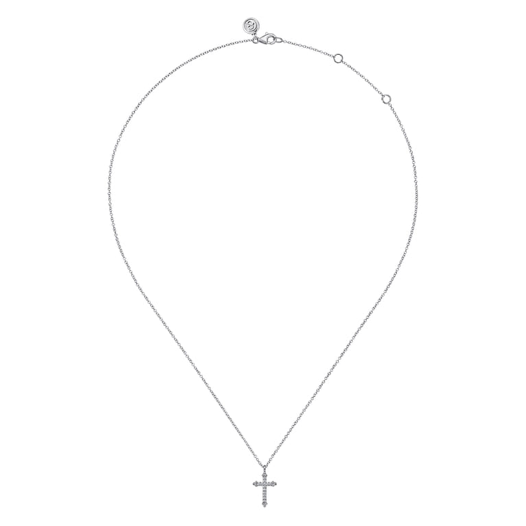 14K White Gold Bujukan Diamond Cross Pendant Necklace - 0.07 ct - Shot 2
