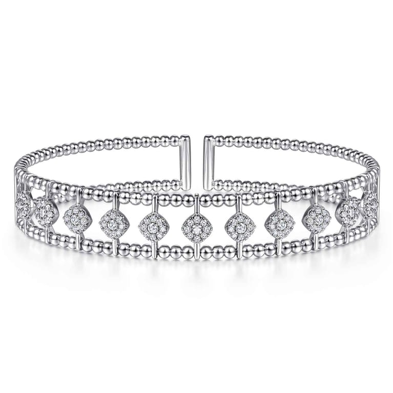 14K White Gold Bujukan Diamond Cuff Bangle - 0.73 ct - Shot 1