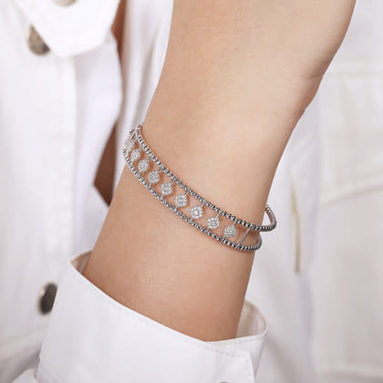 14K White Gold Bujukan Diamond Cuff Bangle