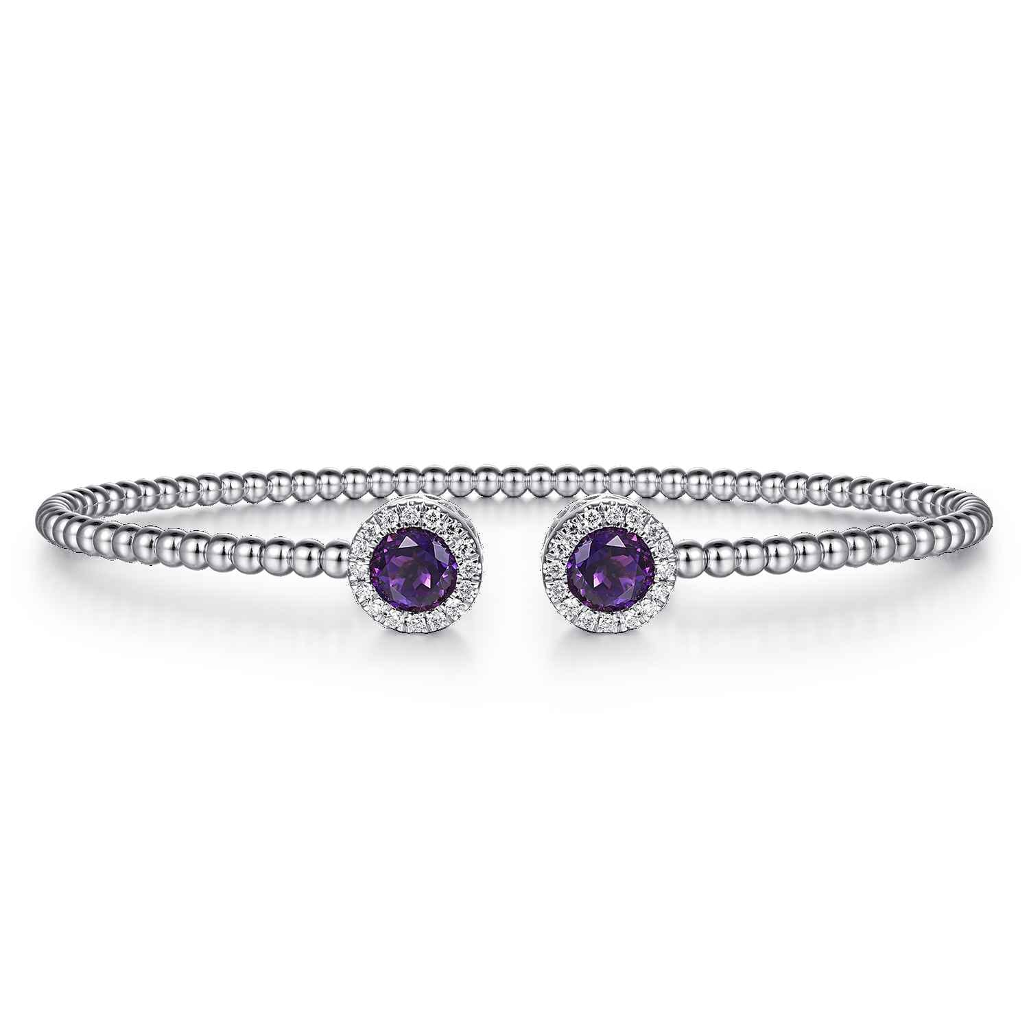 14K White Gold Bujukan Diamond Halo and Amethyst Bangle - 0.15 ct - Shot 1