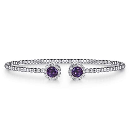 14K White Gold Bujukan Diamond Halo and Amethyst Bangle
