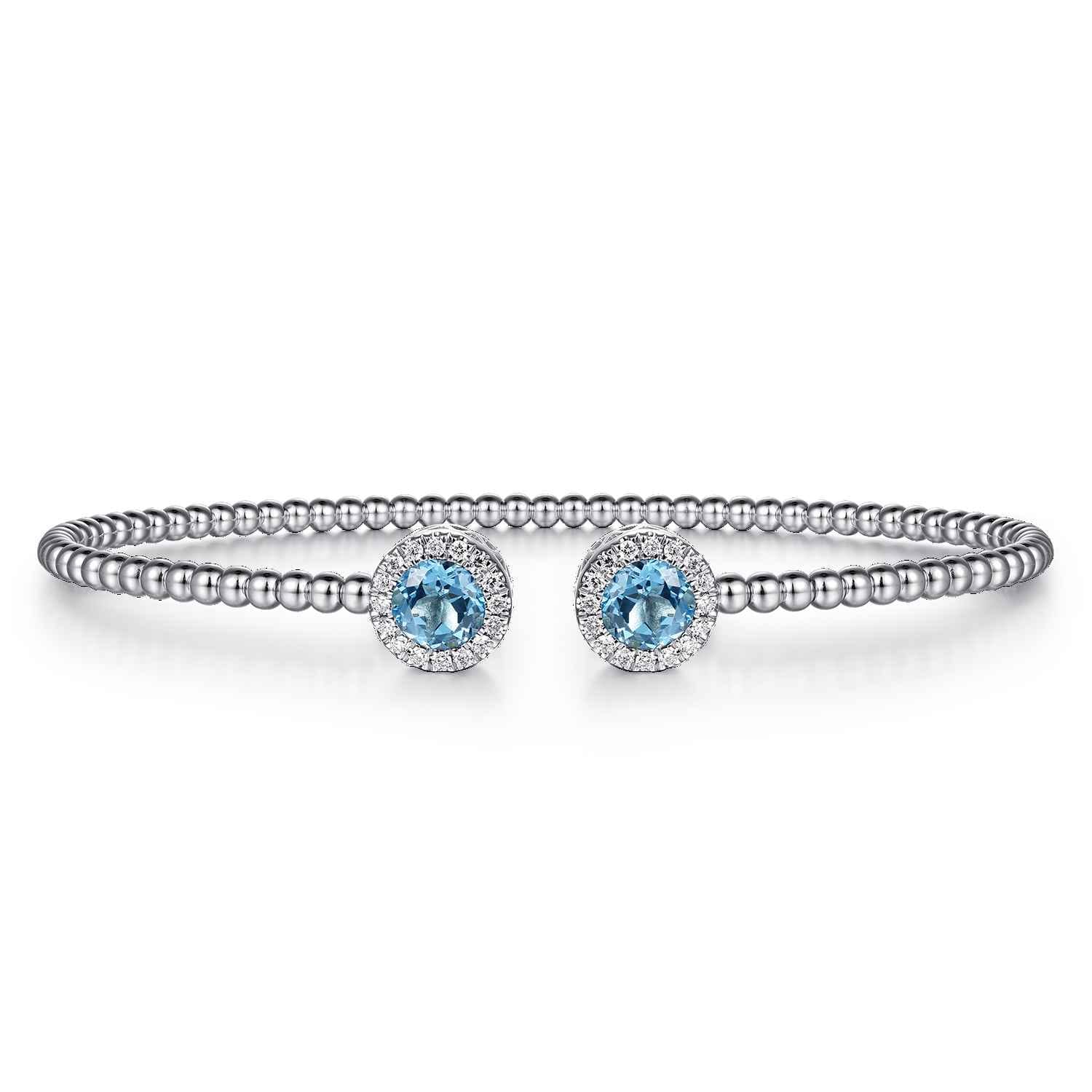14K White Gold Bujukan Diamond Halo and Blue Topaz Bangle - 0.16 ct - Shot 1