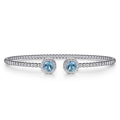 14K White Gold Bujukan Diamond Halo and Blue Topaz Bangle