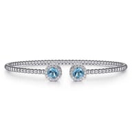 14K White Gold Bujukan Diamond Halo and Blue Topaz Bangle