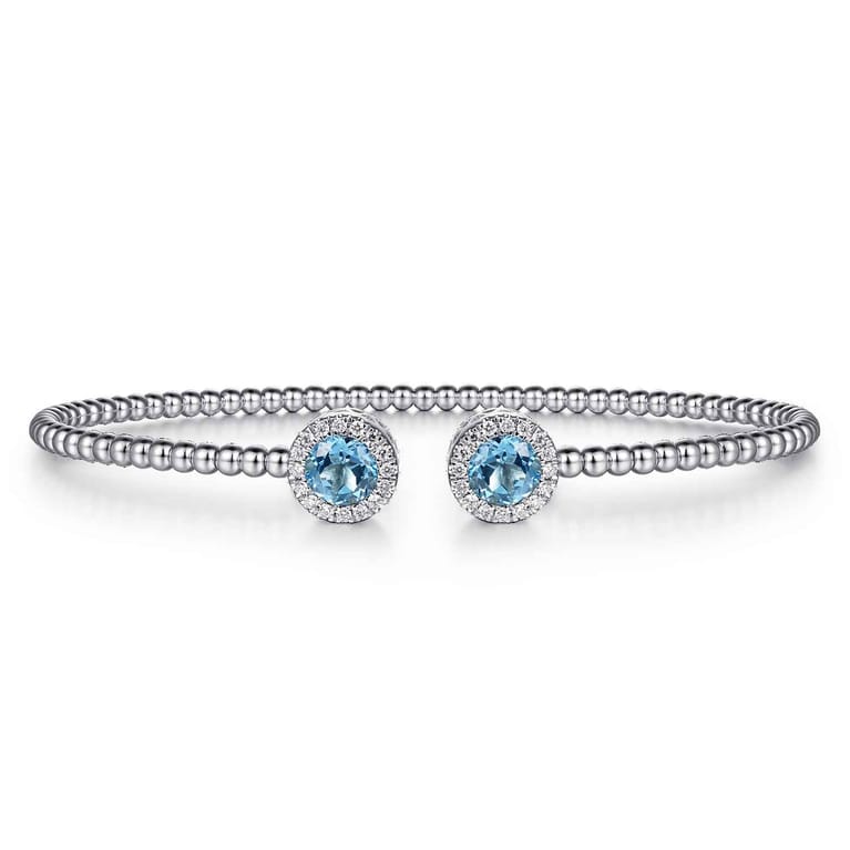 14K White Gold Bujukan Diamond Halo and Blue Topaz Bangle - 0.16 ct - Shot 1