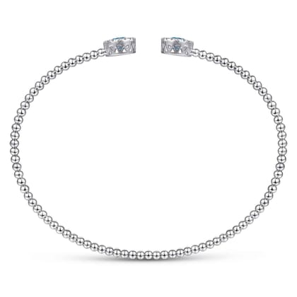 14K White Gold Bujukan Diamond Halo and Blue Topaz Bangle