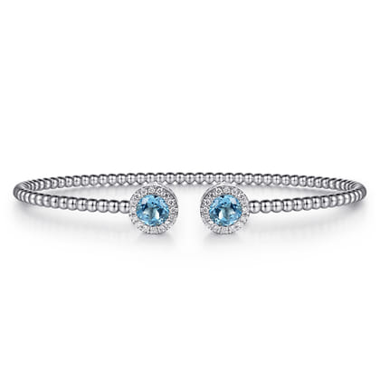 14K White Gold Bujukan Diamond Halo and Blue Topaz Bangle