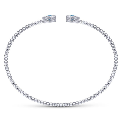 14K White Gold Bujukan Diamond Halo and Blue Topaz Bangle