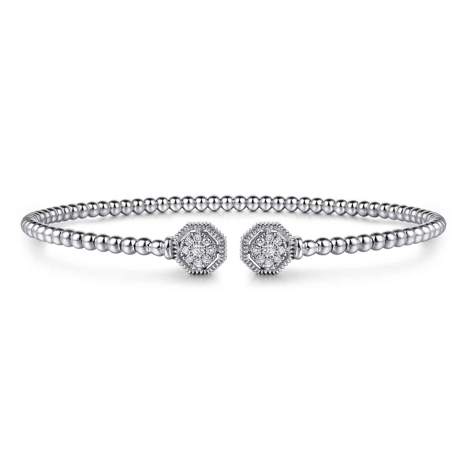 14K White Gold Bujukan Diamond Hexagon Split Bangle - 0.1 ct - Shot 1