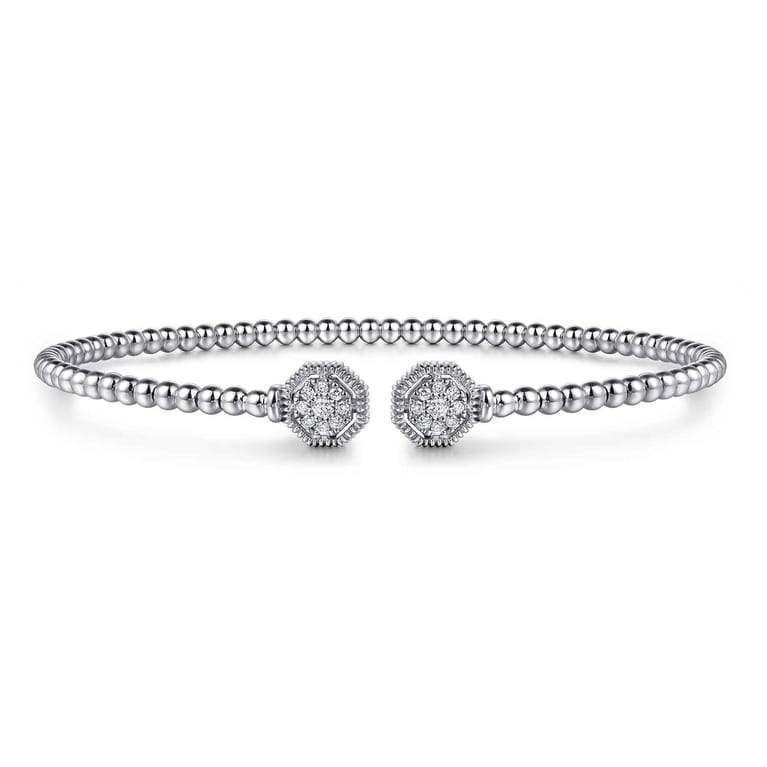 14K White Gold Bujukan Diamond Hexagon Split Bangle - 0.1 ct - Shot 1