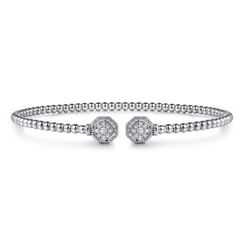 14K White Gold Bujukan Diamond Hexagon Split Bangle
