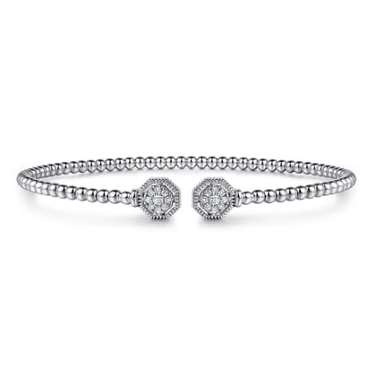 14K White Gold Bujukan Diamond Hexagon Split Bangle