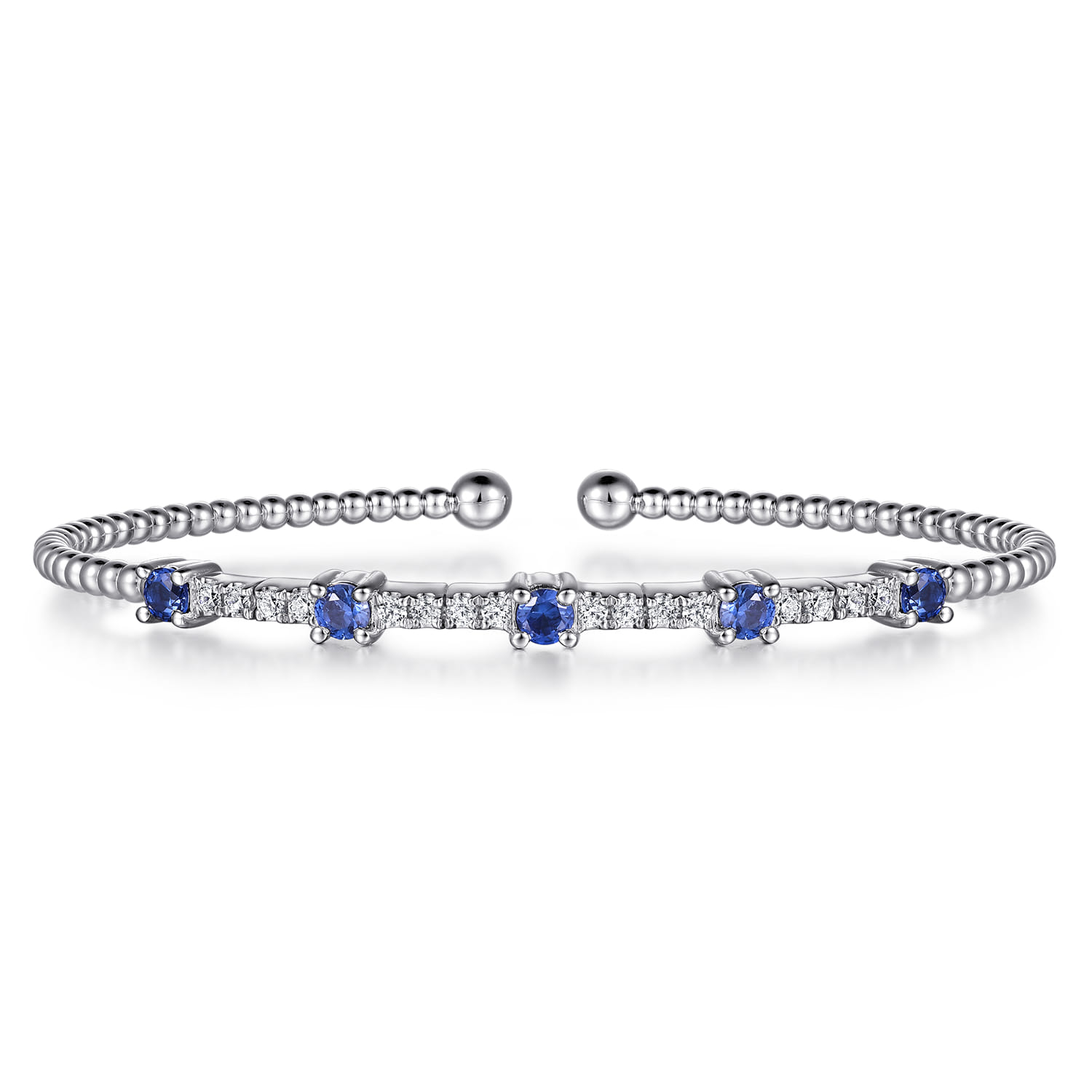 14K White Gold Bujukan Diamond and Blue Sapphire Cuff Bracelet - 0.29 ct - Shot 1